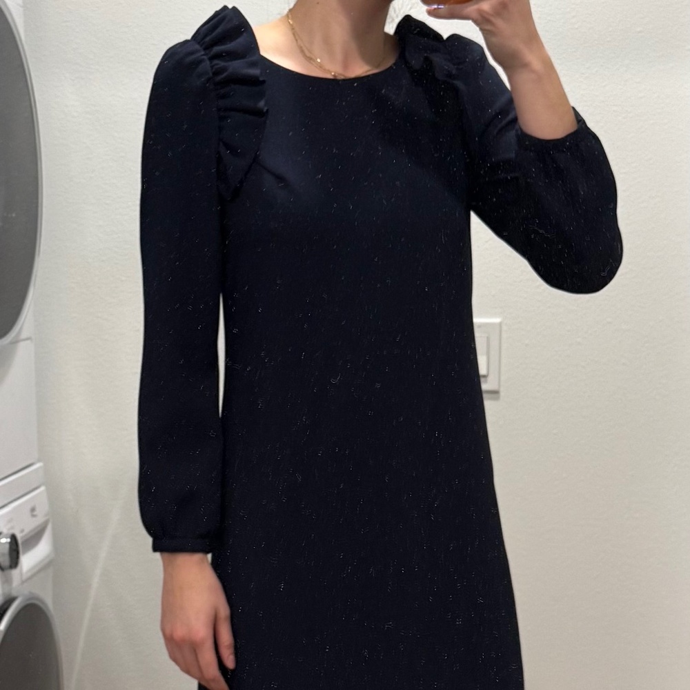 Chelsea28 Navy Dress with Ruffle Sleeves